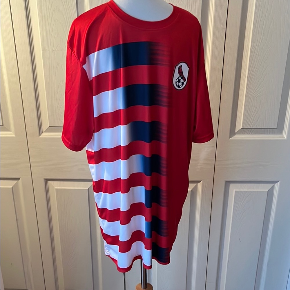 Bold Red and White Striped Sports Jersey